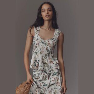 NEW Anthropologie Size L Swirled Seamed Tank - Peplum Tank - Green Pattern